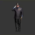 Man In Uniform Saluting With Badges Hat And Sword On Gray Background 3d model