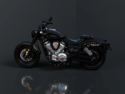 Black Modern Motorcycle With Shiny Metallic Engine Leather Seat And Stylish Wheels 3d model