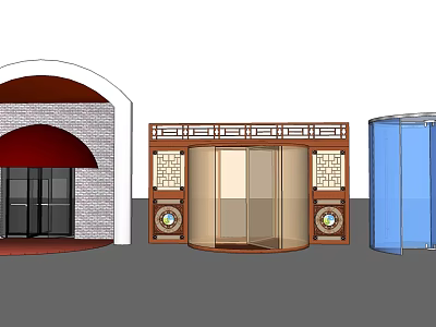 Different Entrance Designs With Red Brick Archway Black Door Traditional Revolving And Blue Glass Modern 3d model