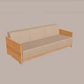 Modern Three Seater Sofa with Light Gray Fabric Wooden Frame and Gray Patterned Wall 3d model