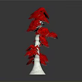 Red Leaf Tree With White Trunk And Reflection On Dark Background