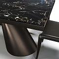 Modern Dining Table With Textured Top Six Black Chairs And Stylish Black Legs