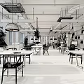 Modern Public Office Space With Wooden Tables Comfortable Chairs And Green Plants