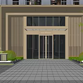 Modern Building Entrance Gate With Glass Doors Metal Frame And Landscaped Garden
