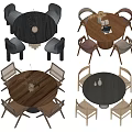 Stylish Round Dining Table Sets With Various Chairs And Decorative Items 3d model