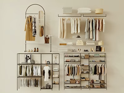 Modern Clothes Display on Open Wardrobe Racks 3d model