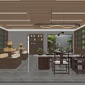 Traditional Chinese Tea Specialty Store With Wooden Decor Display Shelves And Tables