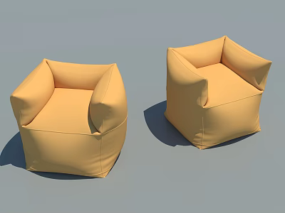 Two Yellow Lazy Sofa with Comfortable Armrests and Modern Design for Living Room 3d model