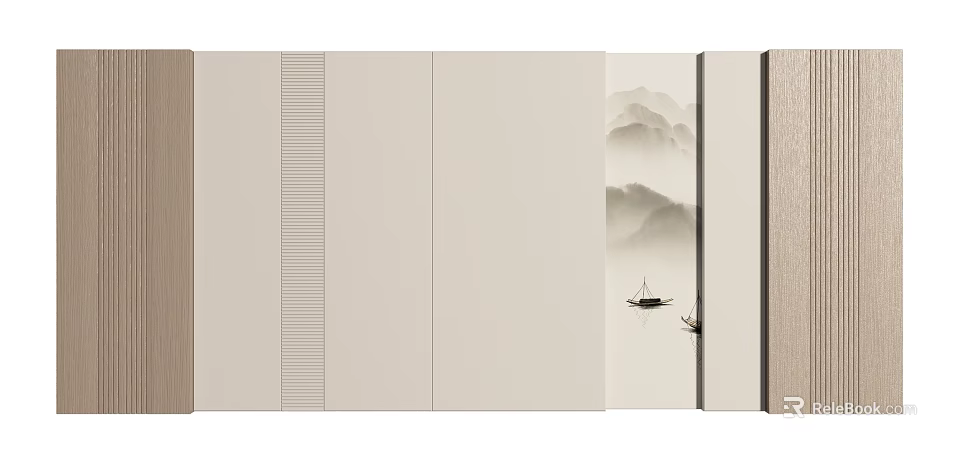 New Chinese Style Sofa Backdrop Wall With Elegant Modern Landscape Painting Design 3d model 