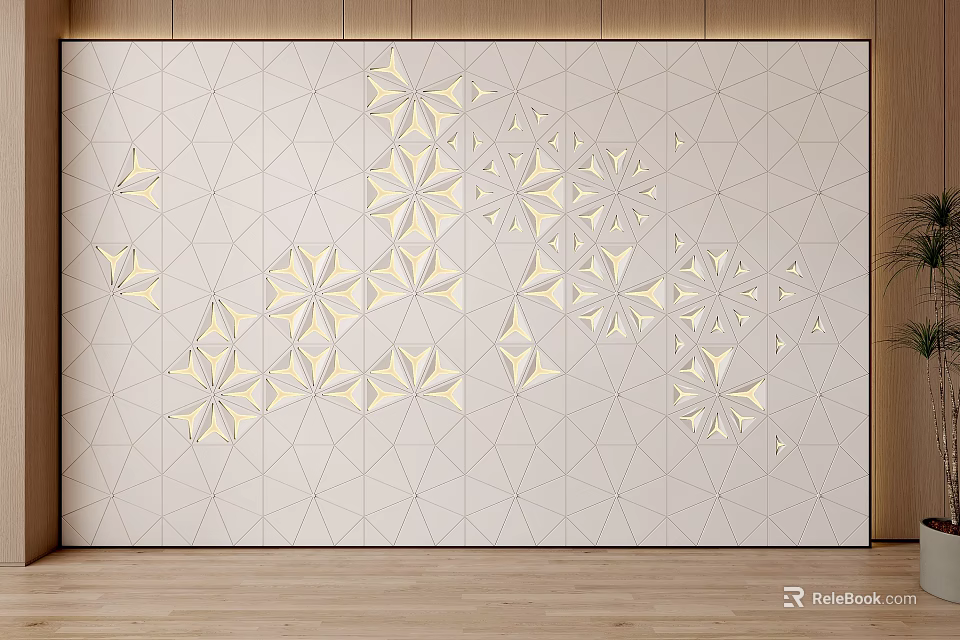 Modern White Background Wall With 3D Geometric Star Shaped Floral Decorations 3d model 
