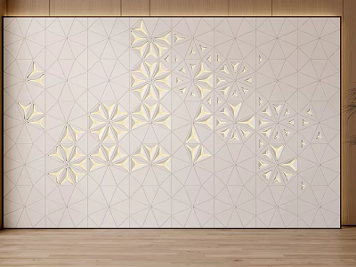 Modern White Background Wall With 3D Geometric Star Shaped Floral Decorations 3d model