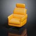 Modern Yellow Leather Chair With Comfortable Armrests And Adjustable Backrest On Black Metal Base