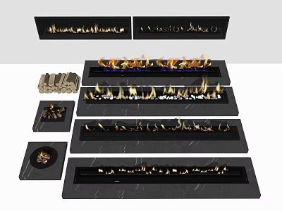 Modern Fireplace Designs With Various Styles Flame Effects And Marble Surfaces 3d model