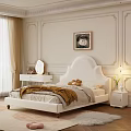 Modern White Double Bed With Upholstered Headboard Bedside Tables Lamps And Wall Art