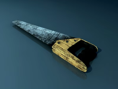 Vintage Industrial Hand Saw With Worn Metal Blade And Wooden Handle 3d model