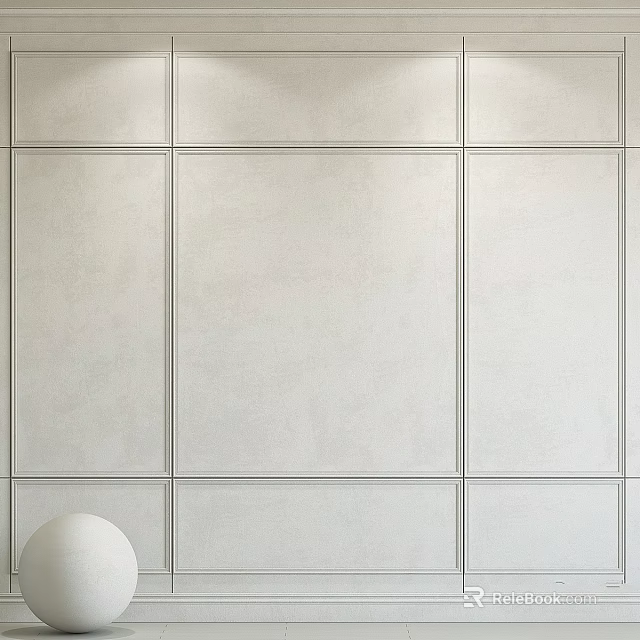 White Textured Wall Panels with Clean Grid Pattern and Decorative Sphere 3d model