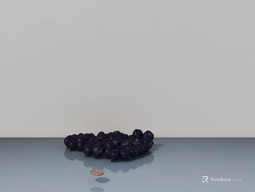 Artistic Dark Blue Sculpture Carving On Gray Surface With Small Coin 3d model 