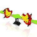 Colorful Playground Seesaw Equipment With Cartoon Fox Head Red Yellow Design And Green Seat