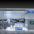 ESCOLAN Exhibition Booth With White Blue Design Vertical Bars Display Counters And Screens