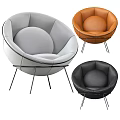 Modern Round Single Sofa With Leather Upholstery Gray Orange Black And Metal Legs