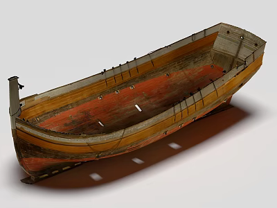 Rustic Wooden Boat With Weathered Wood Texture Classic Design And Red Interior Details 3d model