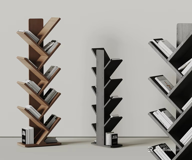 Modern Geometric Bookcase Styles With Books In Stylish Home Interior Decor 3d model 