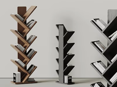Modern Geometric Bookcase Styles With Books In Stylish Home Interior Decor 3d model