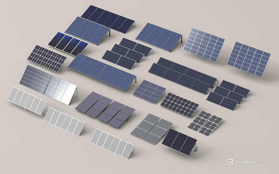 Different Types of Solar Panels for Public Facilities Energy Supply 3d model 