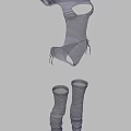 Trendy Gray Striped Fashion Tops With Cut Out Details And Long Stockings