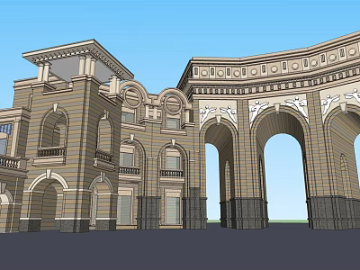 Classical Style Entrance Gate With Arched Design And Ornate Stone Carvings 3d model