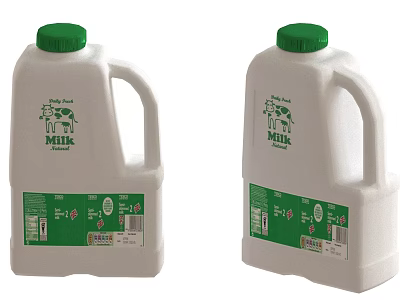 Fresh Milk in White Jugs with Green Lids and Cow Graphics on Labels 3d model Fresh Milk in White Jugs with Green Lids and Cow Graphics on Labels 3d model