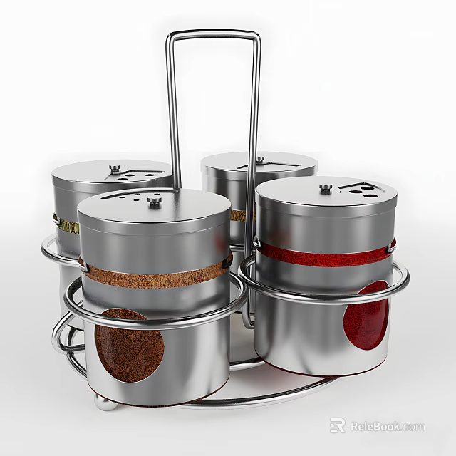 Stainless Steel Spice Jars Set with Rack for Various Kitchen Spices Storage 3d model