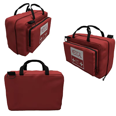 Red Medical Canvas Bag Featuring Cross Symbol Handle Zipper And Multiple Views 3d model