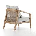 Comfortable Lounge Chair With Wooden Frame Light Colored Fabric Cushion And Woven Backrest