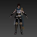 Man In Sleeveless Top With Blue Scarf Golden Shoulder Armor And Black Wrist Guards