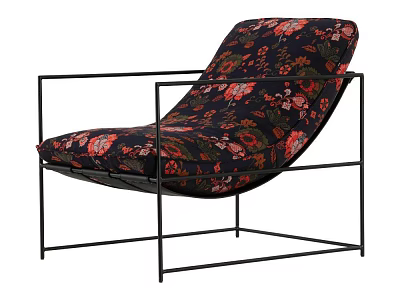 Modern Accent Chair With Black Metal Frame And Dark Floral Patterned Fabric 3d model