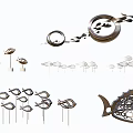 Modern Metal Decorative Sculptures With Fish Shaped Circular And Leaf Design Elements