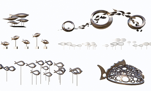 Modern City Sculpture Swarm of Fish 3d model