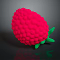 Red Raspberry With Shiny Bumpy Texture And Green Leaves On Dark Background 3d model