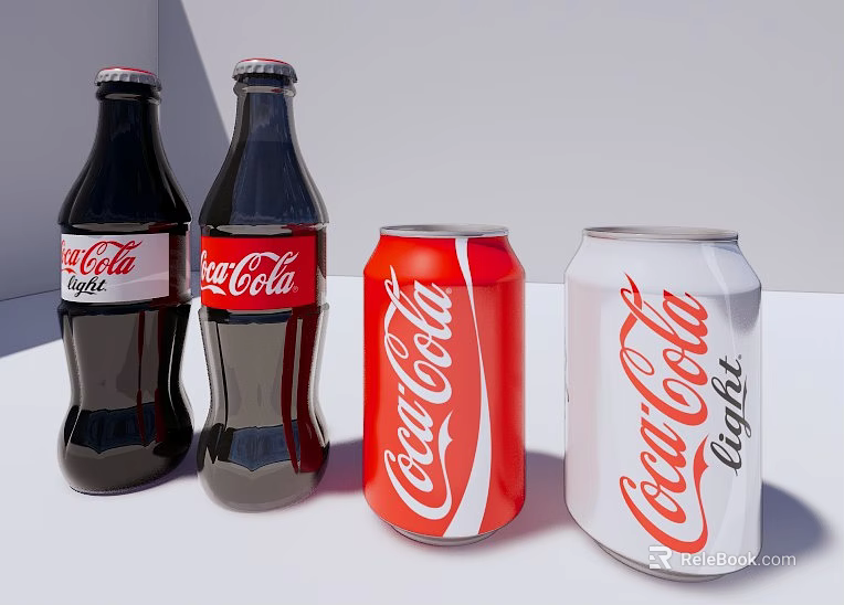 Coca Cola Beverages Including Light Bottles And Regular Cans Packaging 3d model