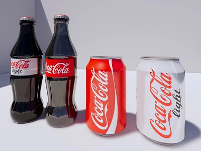 Coca Cola Beverages Including Light Bottles And Regular Cans Packaging 3d model