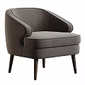 Contemporary Beige Fabric Accent Chair With Curved Backrest Armrests And Dark Wooden Legs