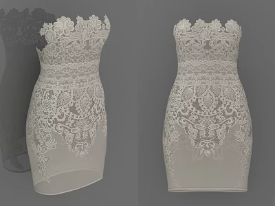 Elegant Strapless Lace Dress With Intricate Floral Patterns And Fitted Design 3d model