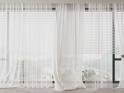 White Sheer Curtains Lightweight Transparent For Bright Room With Window Blinds 3d model