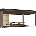 Traditional Wooden Landscape Pavilion With Extended Roof And Table Benches Design
