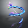 Mythical Blue And Purple Dragon With Curved Body Feathered Details And Reflection