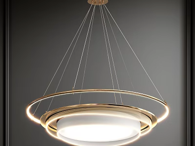 Modern Golden Circular Chandelier With Illuminated Ring Design And Hanging Wires 3d model