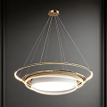 Modern Golden Circular Chandelier With Illuminated Ring Design And Hanging Wires