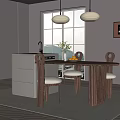 Modern Restaurant Interior With Wooden Dining Table Chairs Pendant Lights And Window