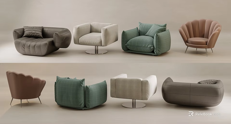 Modern Single Sofas In Various Colors With Contemporary Design And Comfortable Upholstery 3d model